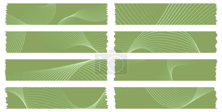 Ilustración de Conjunto de cintas verdes. Colección de cintas Washi con patrón abstracto. Trozos de cinta decorativa para álbumes de recortes. Set de etiquetas vintage. Elementos vectoriales para el diseño - Imagen libre de derechos