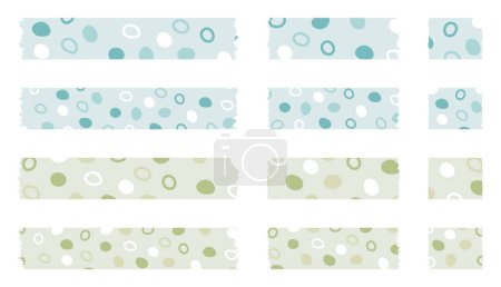 Set Washi-Bänder isoliert auf weiß. Washi Tapes Sammlung in Vektor. Stücke von dekorativem Band für Sammelalben. Zerrissenes Papier. Muster mit Kreisen