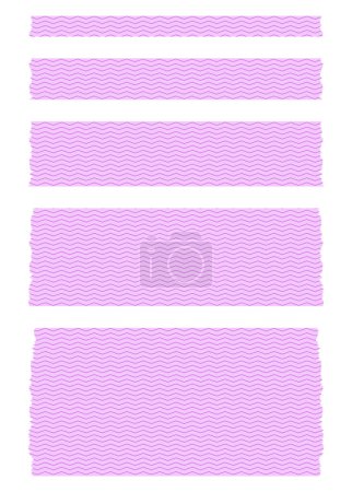 Set of colorful washi tapes isolated on white. Washi tapes collection in vector. Pieces of decorative tape for scrapbooks. Torn paper. Pattern with zig zag lines. Pink