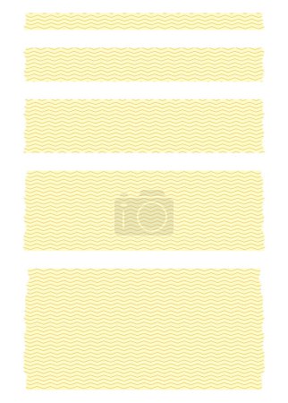 Set of colorful washi tapes isolated on white. Washi tapes collection in vector. Pieces of decorative tape for scrapbooks. Torn paper. Pattern with zig zag lines. Yellow