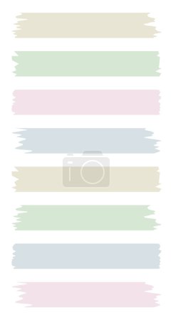 Ein Set farbenfroher Washi-Bänder isoliert auf weiß. Washi Tapes Sammlung in Vektor. Stücke von dekorativem Band für Sammelalben. Zerrissenes Papier