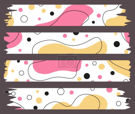 Set of colorful ribbons. Washi tapes collection with abstract pattern in vector. Pieces of decorative tape for scrapbooks. Set of vintage labels. Torn paper