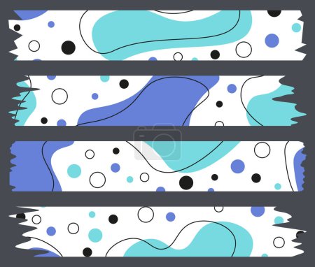 Conjunto de cintas de colores. Colección de cintas Washi con patrón abstracto en vector. Trozos de cinta decorativa para álbumes de recortes. Set de etiquetas vintage. Papel roto
