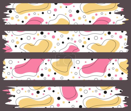 Set of colorful ribbons. Washi tapes collection with abstract pattern in vector. Pieces of decorative tape for scrapbooks. Set of vintage labels. Torn paper