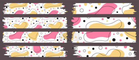 Ilustración de Conjunto de cintas de colores. Colección de cintas Washi con patrón abstracto en vector. Trozos de cinta decorativa para álbumes de recortes. Set de etiquetas vintage. Papel roto - Imagen libre de derechos