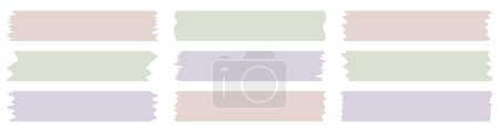 Set of bright colorful washi tapes isolated on white. Washi tapes collection in vector. Pieces of decorative tape for scrapbooks. Torn paper
