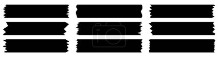 Set of black washi tapes isolated on white. Washi tapes collection in vector. Pieces of decorative tape for scrapbooks. Torn paper