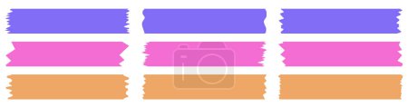 Set of bright colorful washi tapes isolated on white. Washi tapes collection in vector. Pieces of decorative tape for scrapbooks. Torn paper
