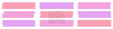 Set of pink and red washi tapes isolated on white. Washi tapes collection in vector. Pieces of decorative tape for scrapbooks. Torn paper. Love, holiday