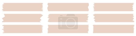 Illustration for Set of brown washi tapes isolated on white. Washi tapes collection in vector. Pieces of decorative tape for scrapbooks. Torn paper - Royalty Free Image