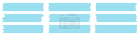 Ilustración de Conjunto de cintas washi azules aisladas en blanco. Colección de cintas Washi en vector. Trozos de cinta decorativa para álbumes de recortes. Papel roto. Primavera, verano, vacaciones - Imagen libre de derechos