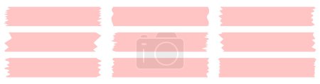 Set of red washi tapes isolated on white. Washi tapes collection in vector. Pieces of decorative tape for scrapbooks. Torn paper. Spring, summer, holiday, love