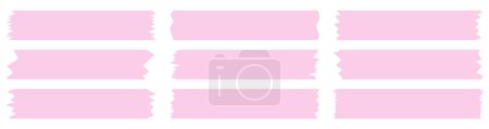 Set of pink washi tapes isolated on white. Washi tapes collection in vector. Pieces of decorative tape for scrapbooks. Torn paper. Spring, summer, holiday, love