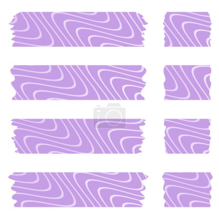 Set of purple washi tapes with abstract pattern isolated on white. Washi tapes collection in vector. Pieces of decorative tape for scrapbooks. Torn paper. Spring, summer, holiday