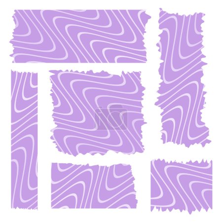 Set of purple washi tapes with abstract pattern isolated on white. Washi tapes collection in vector. Pieces of decorative tape for scrapbooks. Torn paper. Spring, summer, holiday