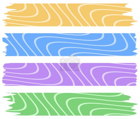 Set of colorful washi tapes with abstract pattern isolated on white. Washi tapes collection in vector. Pieces of decorative tape for scrapbooks. Torn paper. Spring, summer, holiday
