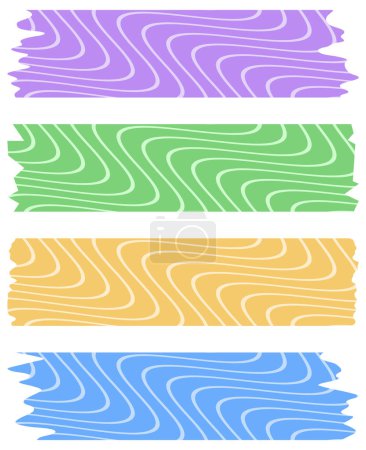 Conjunto de cintas washi coloridas con patrón abstracto aislado en blanco. Colección de cintas Washi en vector. Trozos de cinta decorativa para álbumes de recortes. Papel roto. Primavera, verano, vacaciones