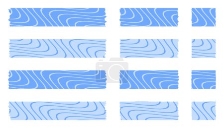 Ilustración de Conjunto de cintas washi azules con patrón abstracto aislado en blanco. Colección de cintas Washi en vector. Trozos de cinta decorativa para álbumes de recortes. Papel roto. Primavera, verano, vacaciones - Imagen libre de derechos