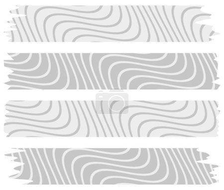 Set aus grauen Washi-Bändern mit abstrakten Mustern, isoliert auf weiß. Washi Tapes Sammlung in Vektor. Stücke von dekorativem Band für Sammelalben. Zerrissenes Papier. Frühling, Sommer, Urlaub