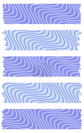 Set of blue washi tapes with abstract pattern isolated on white. Washi tapes collection in vector. Pieces of decorative tape for scrapbooks. Torn paper. Spring, summer, holiday