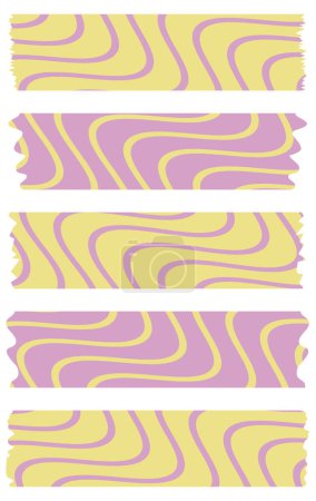 Ilustración de Conjunto de cintas washi amarillas y rosadas con patrón abstracto aislado en blanco. Colección de cintas Washi en vector. Trozos de cinta decorativa para álbumes de recortes. Papel roto. Primavera, verano, vacaciones - Imagen libre de derechos