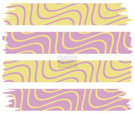Set of yellow and pink washi tapes with abstract pattern isolated on white. Washi tapes collection in vector. Pieces of decorative tape for scrapbooks. Torn paper. Spring, summer, holiday