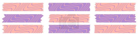 Set of purple and pink washi tapes with abstract pattern isolated on white. Washi tapes collection in vector. Pieces of decorative tape for scrapbooks. Torn paper. Spring, summer, holiday