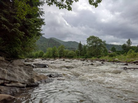 Photo for Stormy mountain river flowing down from the mountains. High quality photo - Royalty Free Image