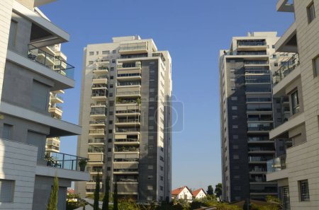 Photo for Beautiful white residential buildings. Modern area, new buildings. Real estate in Israel. Tenement house - Royalty Free Image