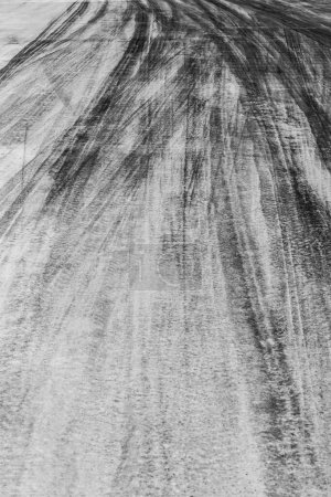 Photo for Wheel tire tracks car tire marks asphalt street road with car skid tire marks. - Royalty Free Image