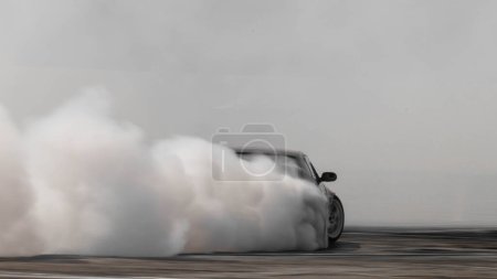 Blurred car drifting diffusion race drift car with lots of smoke from burning tires on speed track, Professional driver drifting car with lots of white smoke .