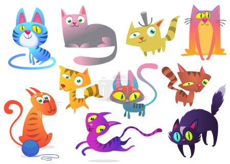Dibujos animados gato gracioso. Ilustración de gatos a rayas. Recorte aislado vectorial