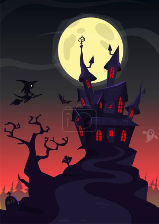 Scary Old Halloween Horrable House. Cartoon background with haunted house. vector isolated