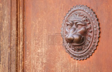 Metal door decor in shape of lion's head, Germany