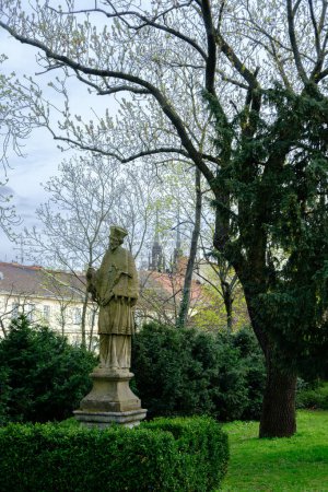 Statue of St John of Nepomuk located in the park of Spilberg Castle in Brno in the Czech Republic