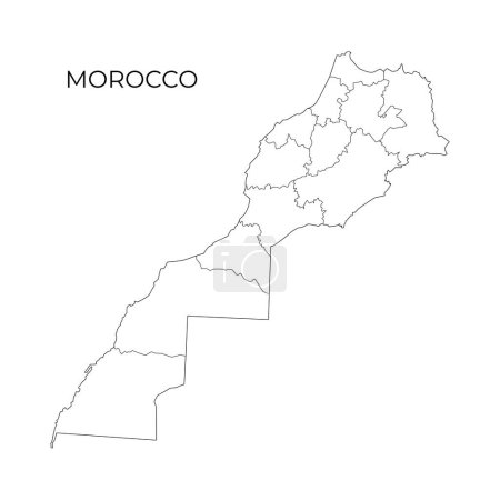 Konturkarte der Verwaltungseinheit Marokko. Regionen Marokkos und der Westsahara. Vektorillustration