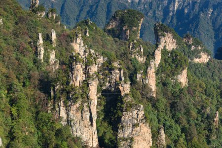 view of Avatar Mountains, Zhangjiajie National Forest Park, China. This National park was the inspiration for the movie Avatar.