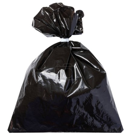 Full black plastic bag on a white isolated background