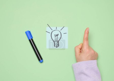 Photo for Drawn electric lamps on stickers, concept of searching for new ideas, brainstorming - Royalty Free Image