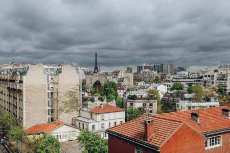 Photo for View of the Parisian rooftops and the Eiffel Tower from the 16th arrondissement of Paris - Royalty Free Image