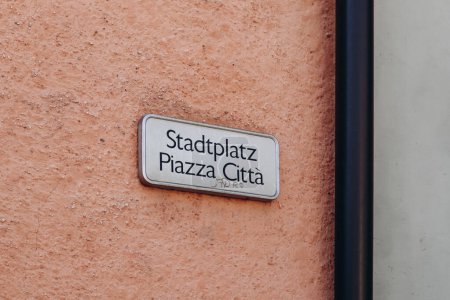 Photo for Bolzano, Italy - August 17, 2023: Signs in two languages in the German-speaking region of Italy - South Tyrol - Royalty Free Image