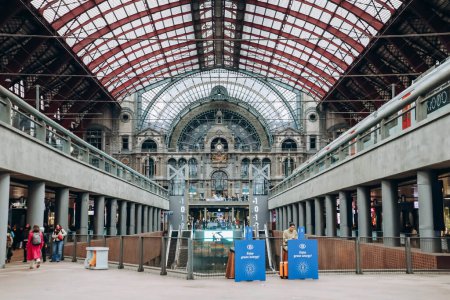 Photo for Antwerp, Belgium - October 22, 2023: Antwerpen-Centraal railway station, very famous and beautiful railway station in Antwerp, Belgium. - Royalty Free Image
