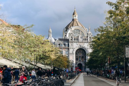 Photo for Antwerp, Belgium - October 22, 2023: Antwerpen-Centraal railway station, very famous and beautiful railway station in Antwerp, Belgium. - Royalty Free Image