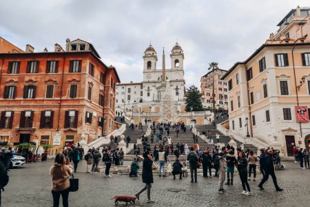 Photo for Rome, Italy - 27.12.2023: Spanish Steps in Rome on a cloudy December day - Royalty Free Image