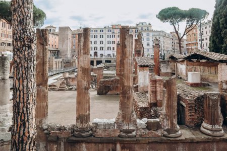 Photo for Rome, Italy - 27.12.2023: Largo di Torre Argentina - a large open space in Rome, Italy, with four Roman Republican temples and the remains of Pompey's Theatre. - Royalty Free Image