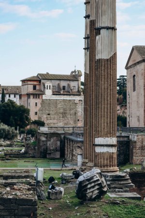 Photo for The Roman Forum, a rectangular forum (plaza) surrounded by the ruins of several important ancient government buildings - Royalty Free Image