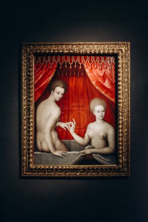 Foto de Florencia, Italia - 29 de diciembre de 2023: Retrato de Gabrielle d 'Estrees con su hermana, Galería Uffizi, Florencia - Imagen libre de derechos