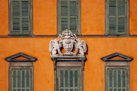 Close-up of a historic facade in the center of Pisa, in Tuscany, central Italy