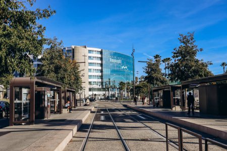Photo for Nice, France - 19 November 2023 : Tram tracks in the Phoenix Park area in Nice - Royalty Free Image