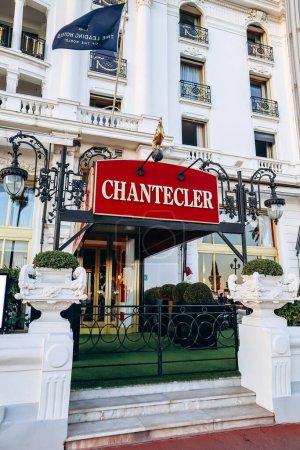 Photo for Nice, France - 19 November 2023: Entrance to the famous Chantecler restaurant in Nice, located in the Hotel Negresco - Royalty Free Image